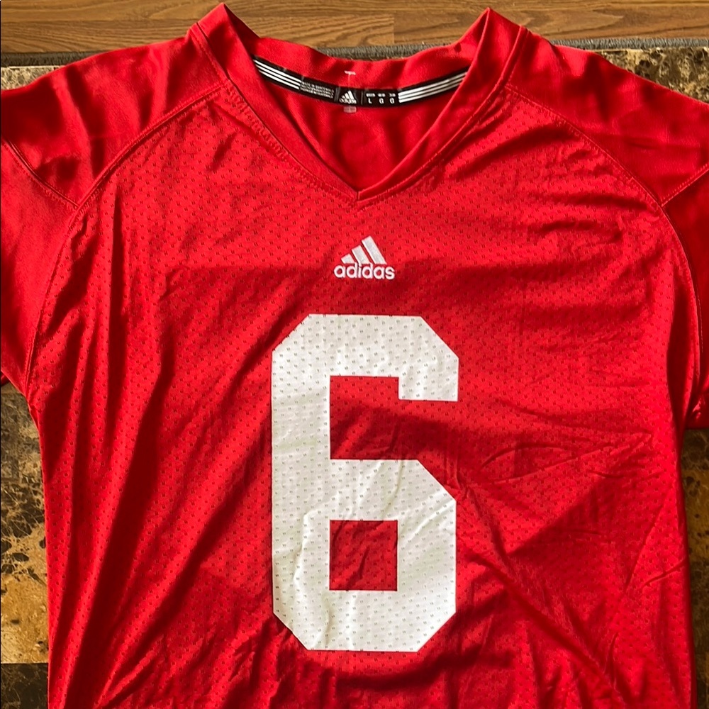 Adidas UNIV OF WISCONSIN BADGERS Red Football Jersey with Number 6